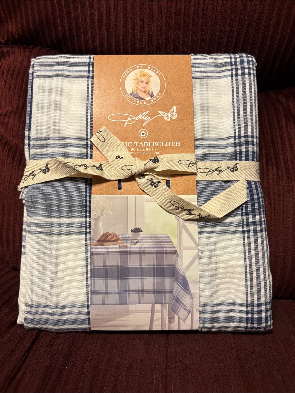 Dolly Parton Blue and White Plaid Cotton Tablecloth
